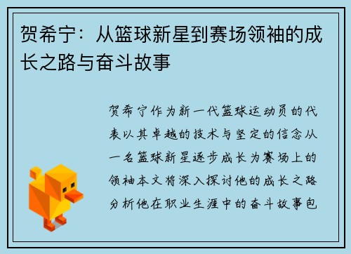 贺希宁：从篮球新星到赛场领袖的成长之路与奋斗故事